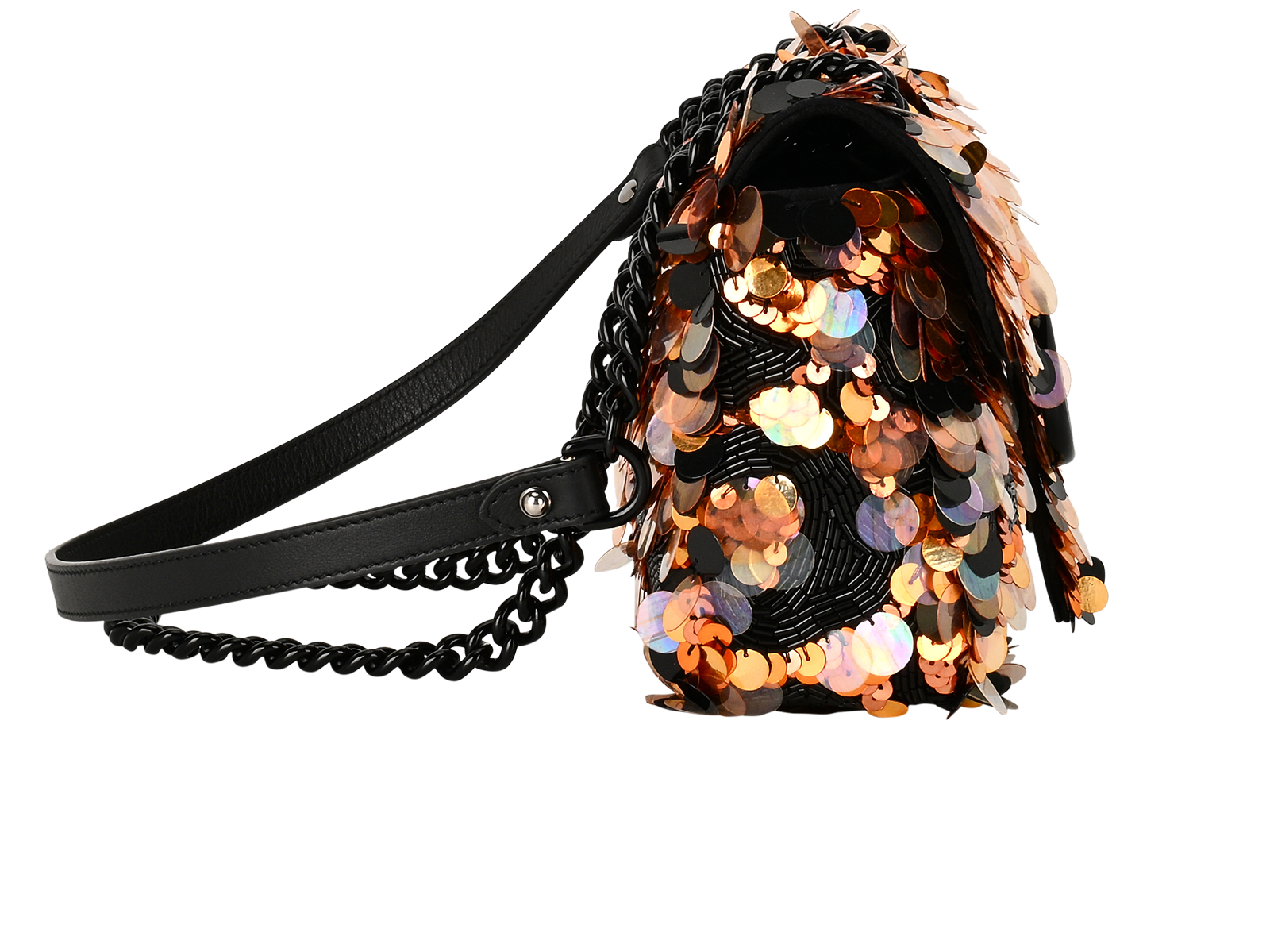 GG Marmont Embellished Shoulder Bag, &pound;2,500, Handbags, Black/Orange, Satin/Sequins, Side view